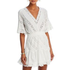 LoveShackFancy Womens Calamina Lace Trim Mini Dress Large Bright White NWT $425